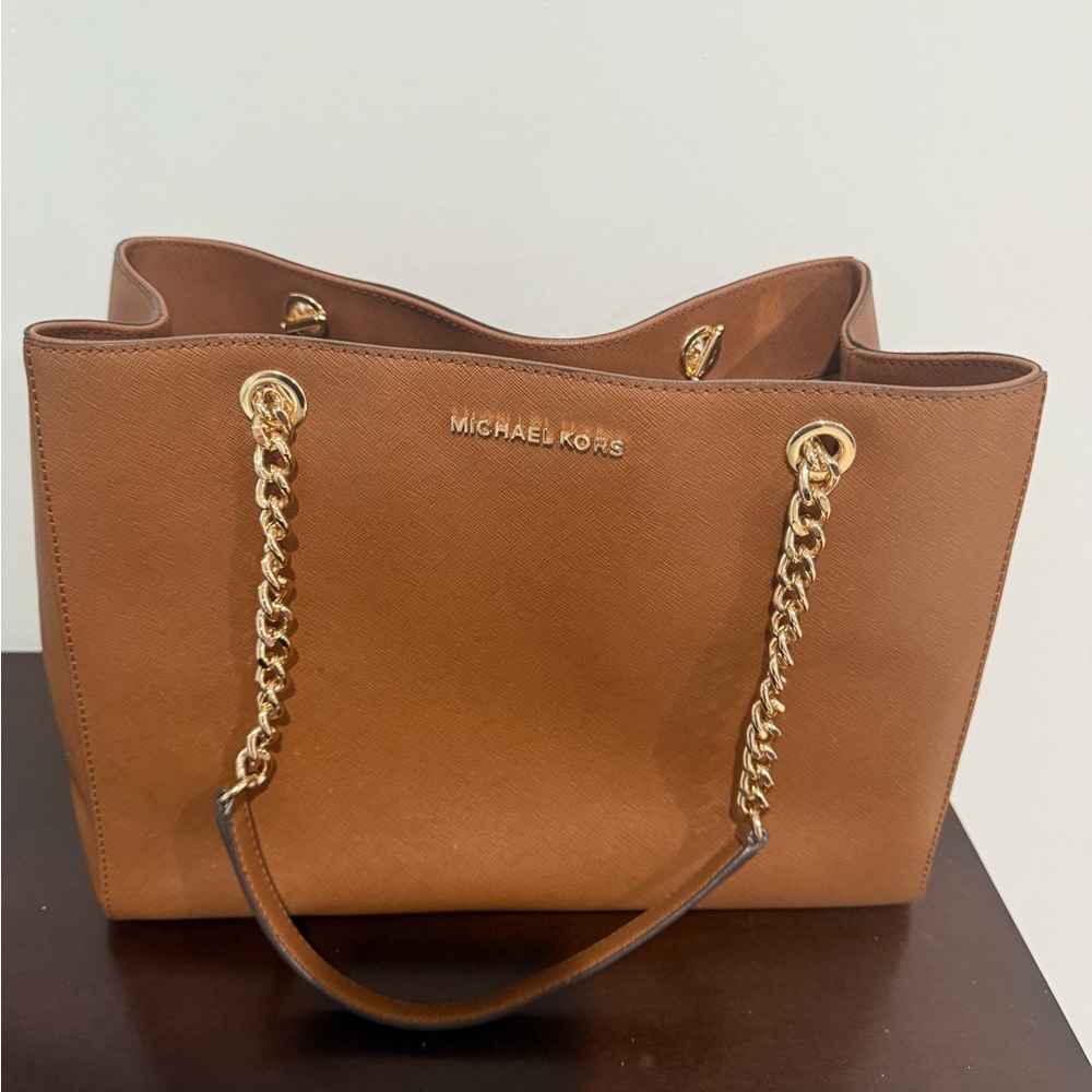 Michael Kors Brown Tote with Gold Chain